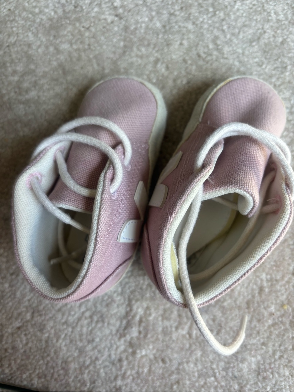 Veja Kids Pink Canvas Sneakers with White V Detail
